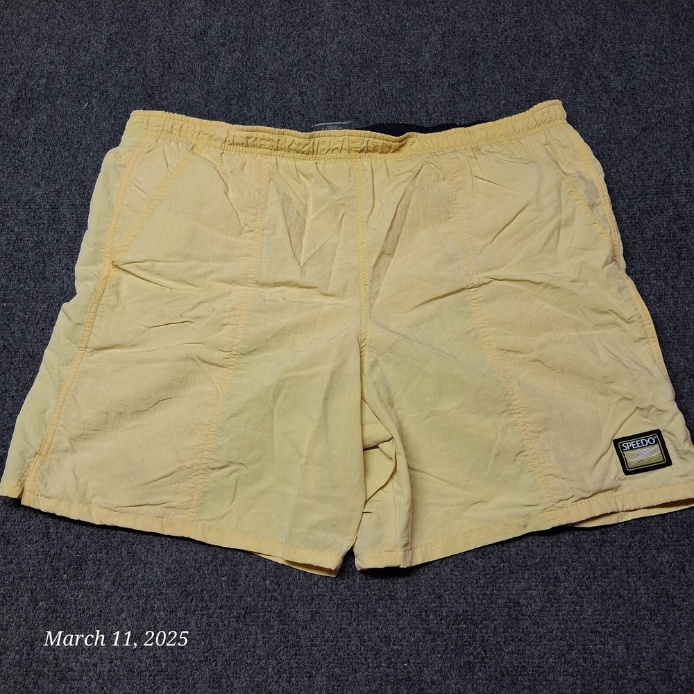 **‎ Distressed Speedo Yellow Shorts Men Size XL Mesh Lined Trunks
